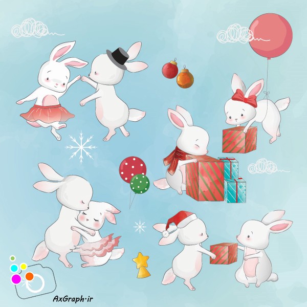 وکتور کودکانه خرگوش های کریسمس-کد 3361