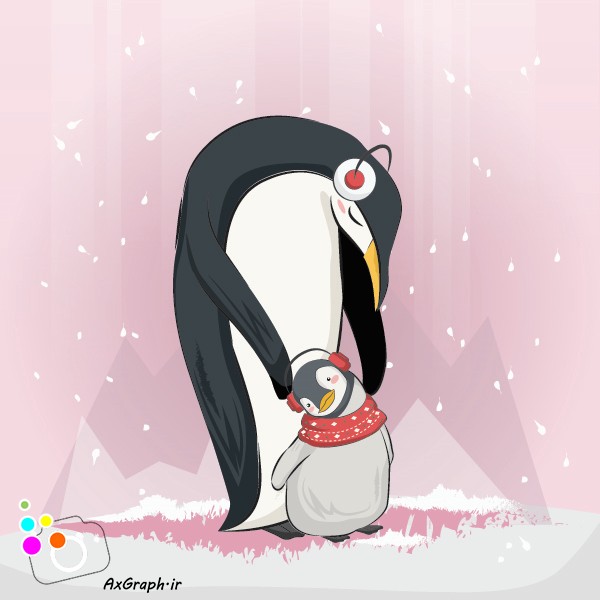 وکتور کودکانه مهر مادری پنگوئن-کد 3362
