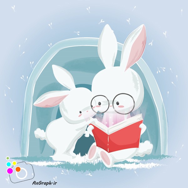 وکتور کودکانه خرگوشهای کتابخوان-کد 3370
