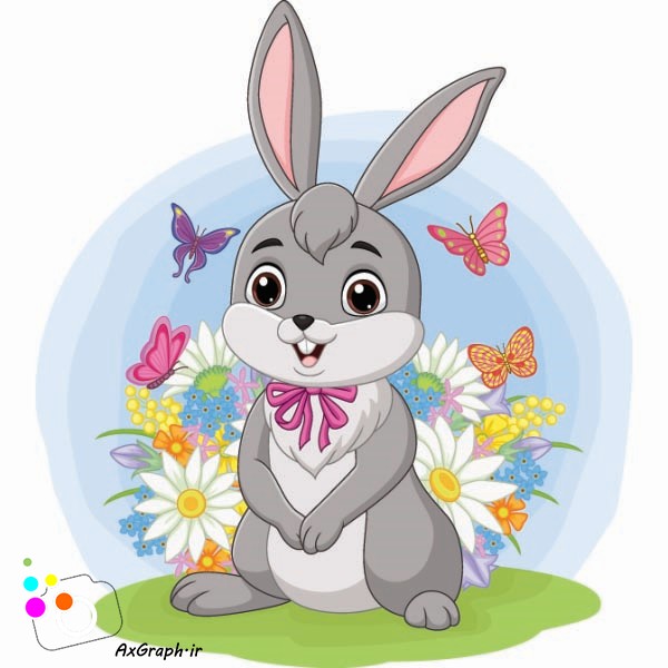 وکتور کارتونی خرگوش در باغ گل -کد 3414