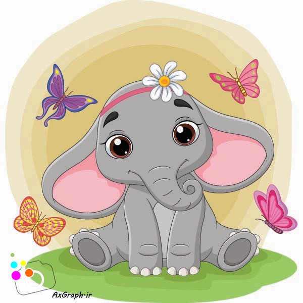 وکتور کارتونی فیل در چمن -کد 3415
