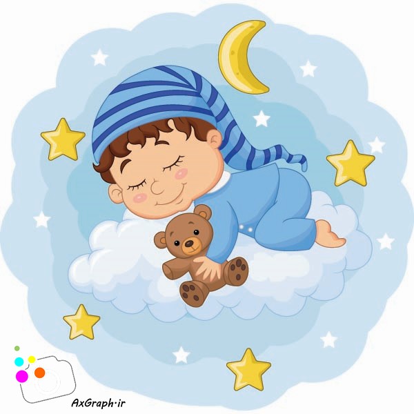 وکتور کارتونی پسرک خوابیده روی ابر-کد 3418