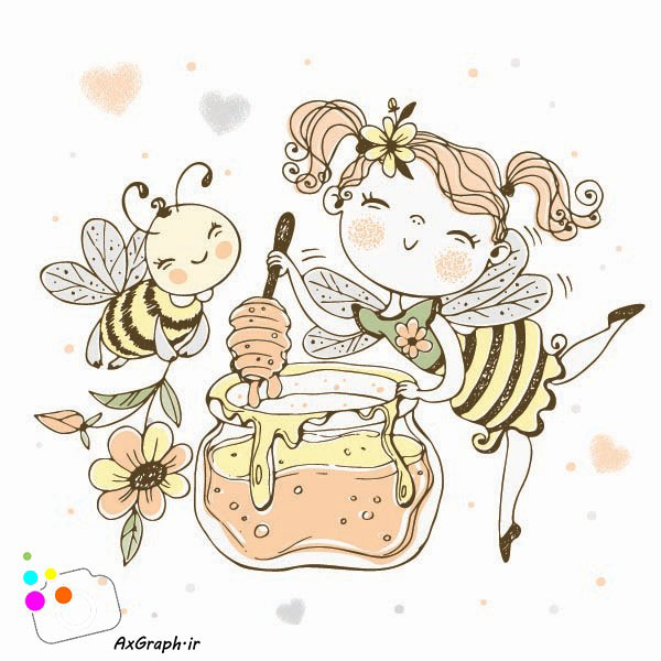 وکتور کودکانه دختر زنبوری و زنبور عسل-کد 3490