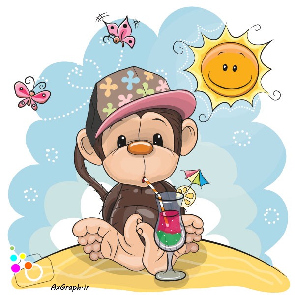 وکتور کارتونی تابستان و میمون-کد 3513