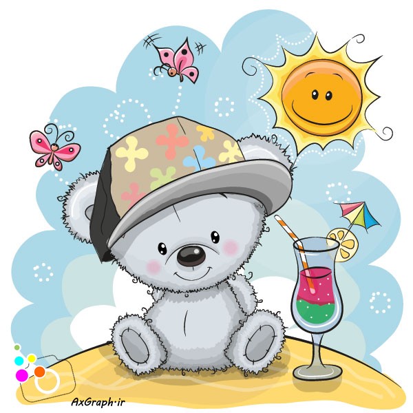 وکتور کارتونی تابستان و خرس خاکستری-کد 3515
