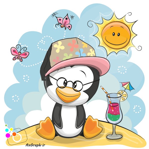 وکتور کارتونی تابستان و پنگوئن-کد 3516
