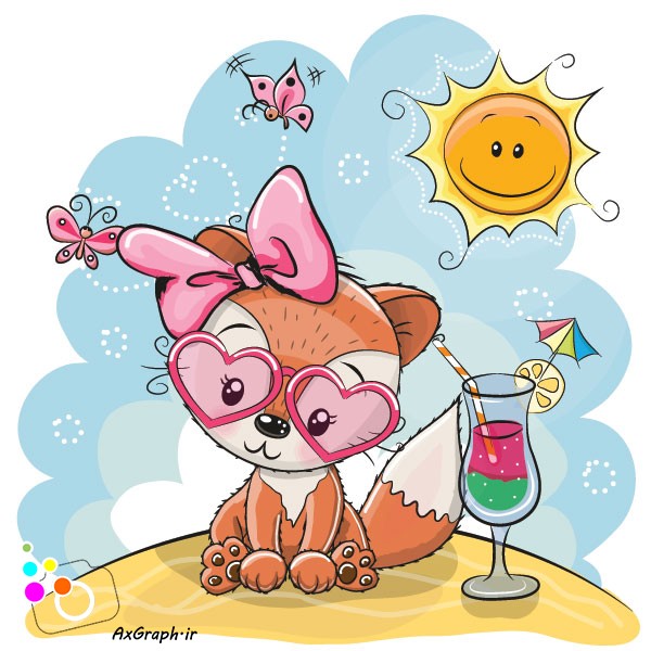 وکتور کارتونی تابستان و روباه عینکی-کد 3518