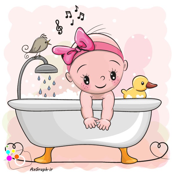 وکتور کارتونی نوزاد دختر در وان-کد 3524