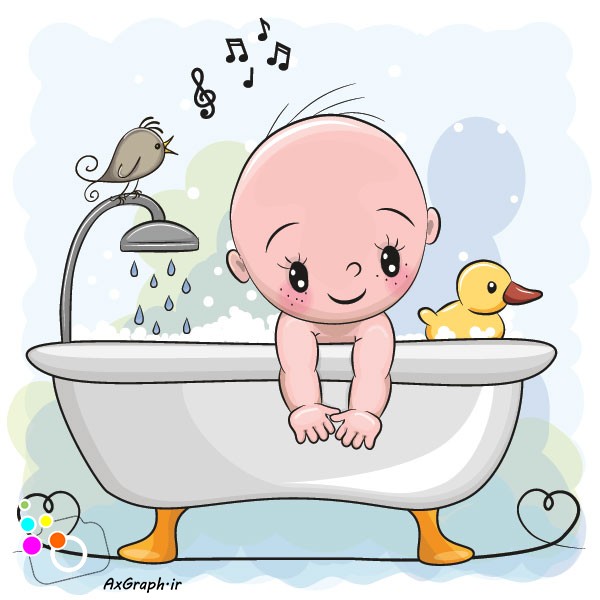 وکتور کارتونی نوزاد پسر در وان-کد 3525
