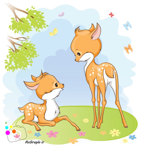 وکتور کارتونی دو بچه آهو در جنگل-کد 3544
