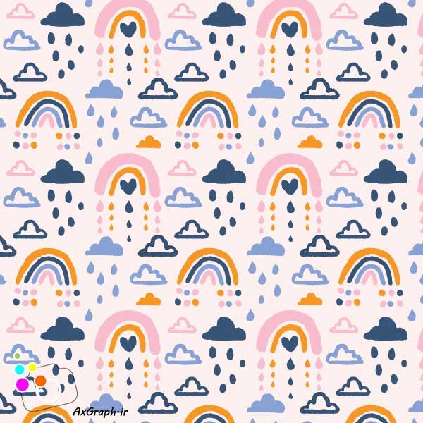 وکتور پترن رنگین کمان،ابر و باران-کد 3666