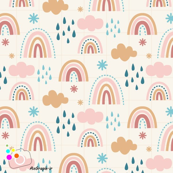 وکتور پترن رنگین کمان،ابر و باران-کد 3674