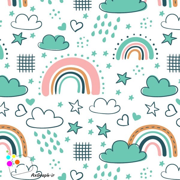 وکتور پترن رنگین کمان،ابر،باران و ستاره -کد 3696