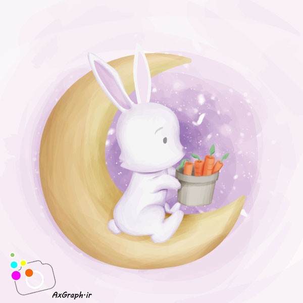 وکتور کودکانه خرگوش روی ماه-کد 3758
