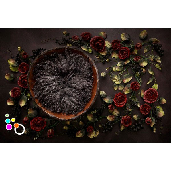 دانلود بک دراپ نوزاد کاسه چوبی و گل رز-کد 4640