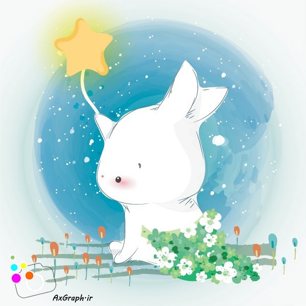 وکتور کودکانه خرگوش و ستاره طلایی-کد 3772