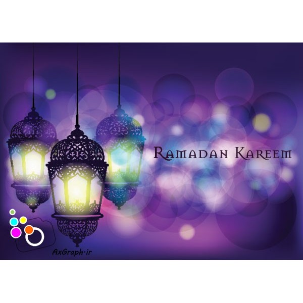 وکتور ماه رمضان طرح فانوس های روشن تم بنفش-کد 3823