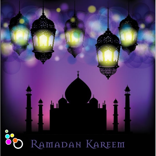 وکتور ماه رمضان طرح مسجد و فانوس های روشن-کد 3825
