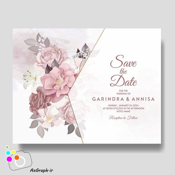 دانلود وکتور کارت دعوت عروسی گلدار-کد 5006