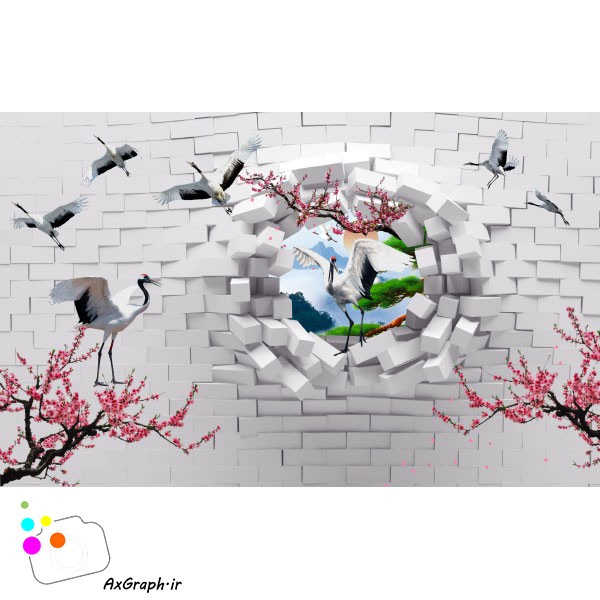 دانلود کاغذ دیواری سه بعدی نقاشی خلاقانه سه بعدی منظره آجری آلو سفید -کد 2949