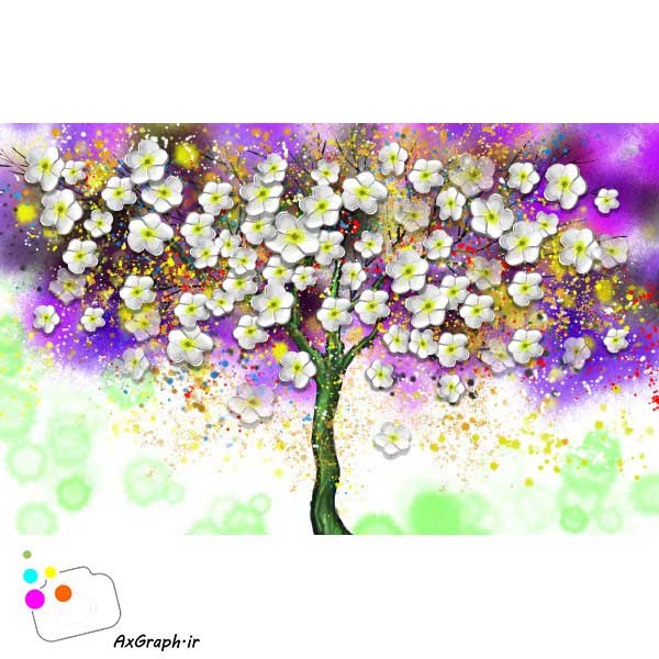 دانلود کاغذ دیواری سه بعدی درخت با گلهای رنگارنگ-کد 2954