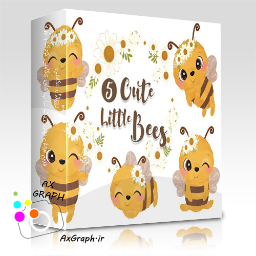 دانلود کلیپ آرت کارتونی زنبور عسل با تاج گل-کد 2844