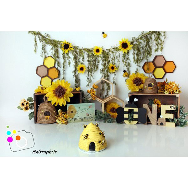 دانلود بک دراپ تولد تم زنبور عسل و گل آفتابگردون-کد 5966