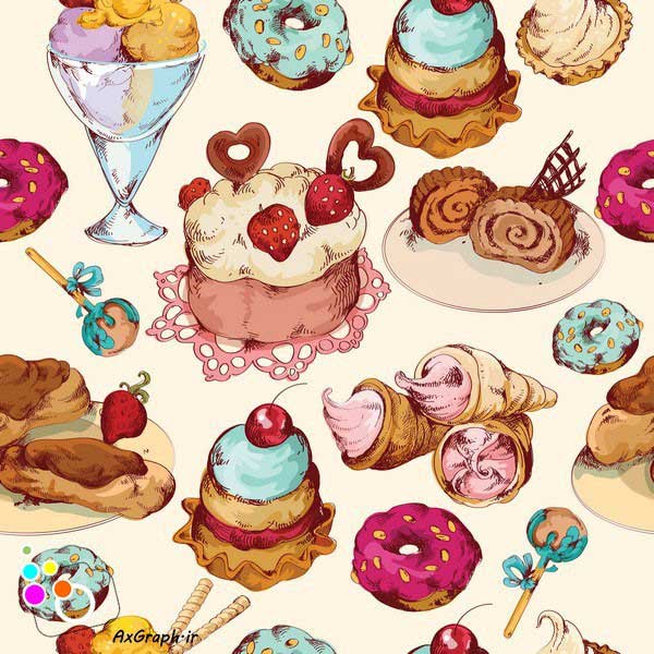 دانلود وکتور پترن کیک و بستنی و دسر -کد 5029