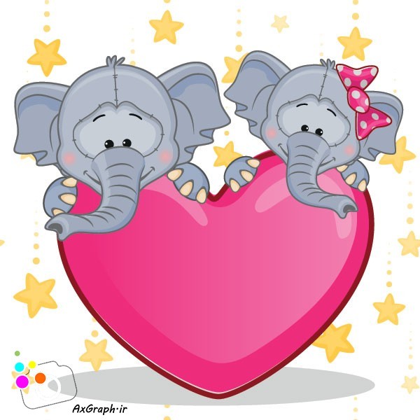 دانلود وکتور کارتونی فیل و قلب-کد 4042
