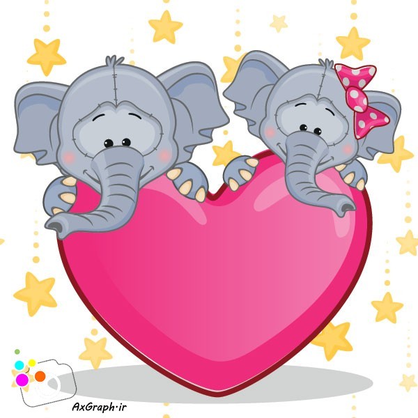 دانلود وکتور کارتونی فیل و قلب-کد 4042