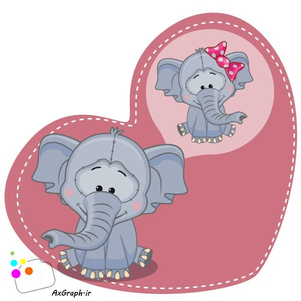 دانلود وکتور کارتونی فیل و قلب-کد 4044