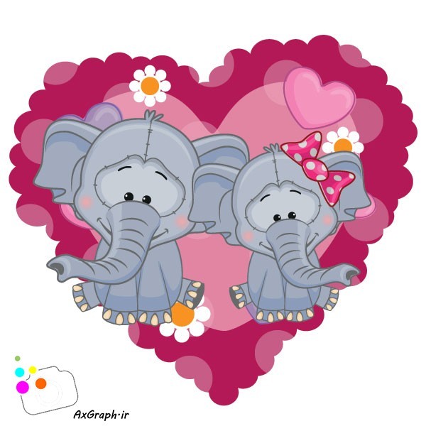 دانلود وکتور کارتونی فیل و قلب-کد 4045