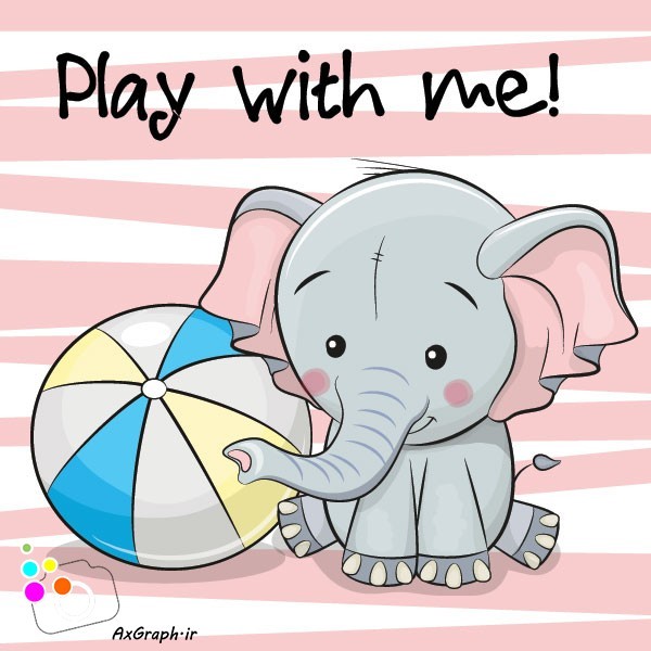 دانلود وکتور کارتونی فیل و توپ قلقلی-کد 4049