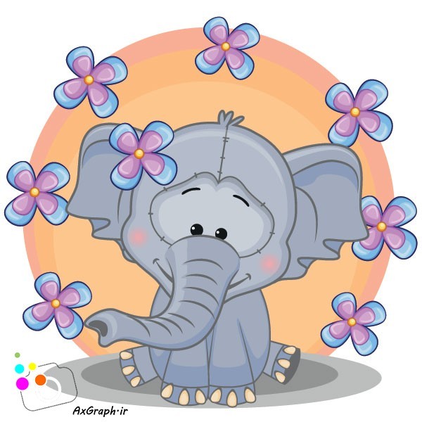 دانلود وکتور کارتونی فیل و گلهای بهاری-کد 4057