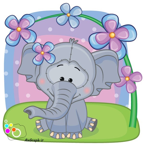 دانلود وکتور کارتونی فیل و شاخه گل-کد 4058