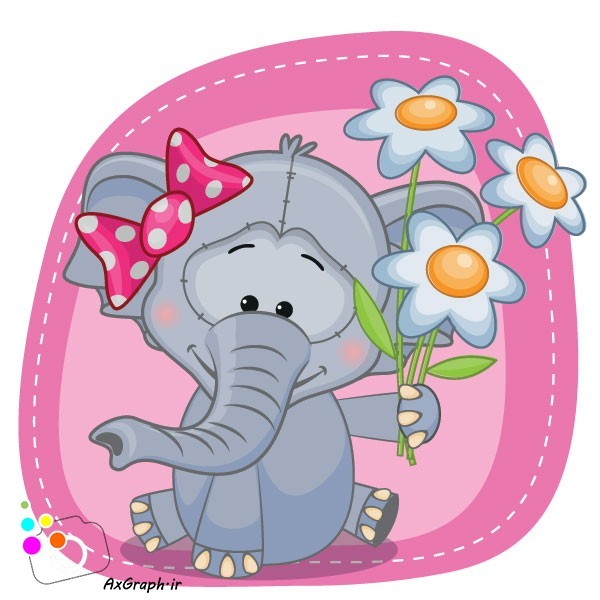 دانلود وکتور کارتونی فیل دختر و دسته گل-کد 4064