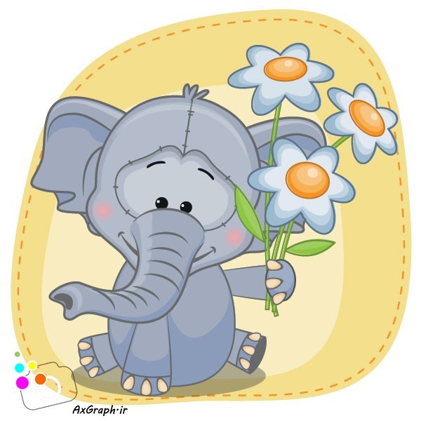 دانلود وکتور کارتونی فیل پسر و دسته گل-کد 4065