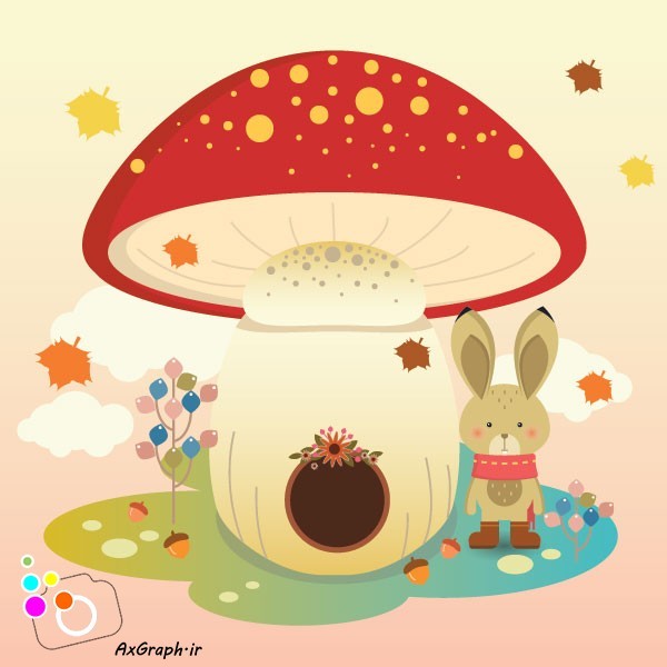 دانلود وکتور کارتونی خرگوش و قارچ در پاییز-کد 4071