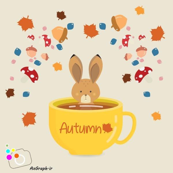 دانلود وکتور کارتونی خرگوش در فنجان پاییزی-کد 4072