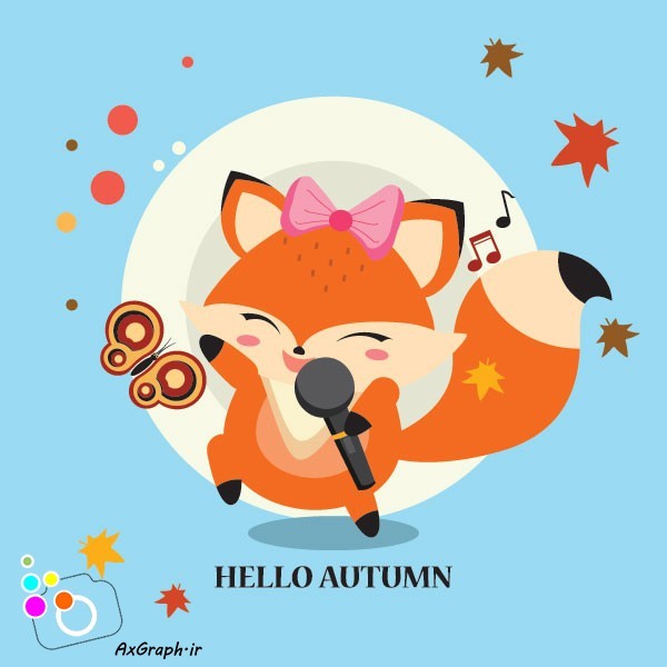 دانلود وکتور کارتونی روباه خواننده در پاییز-کد 4087