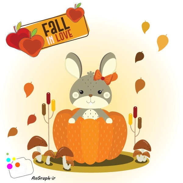 دانلود وکتور کارتونی خرگوش در باغ سیب-کد 4092