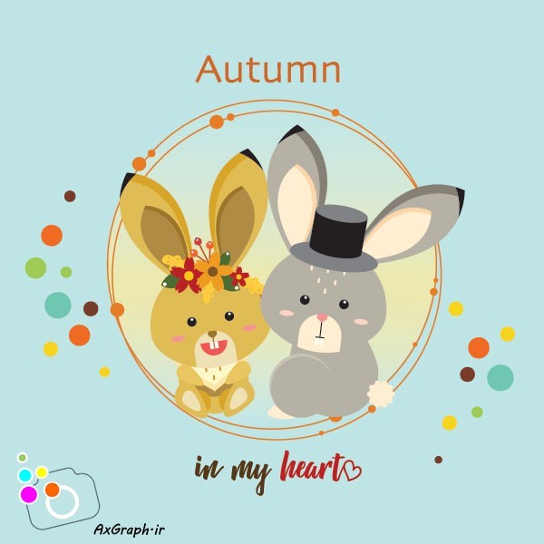 دانلود وکتور کارتونی دو خرگوش عاشق در پاییز-کد 4102