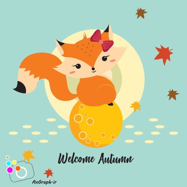 دانلود وکتور کارتونی روباه و پاییز-کد 4105