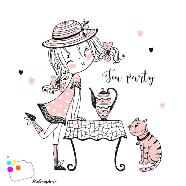 دانلود وکتور کارتونی دختر و گربه صورتی-کد 4214