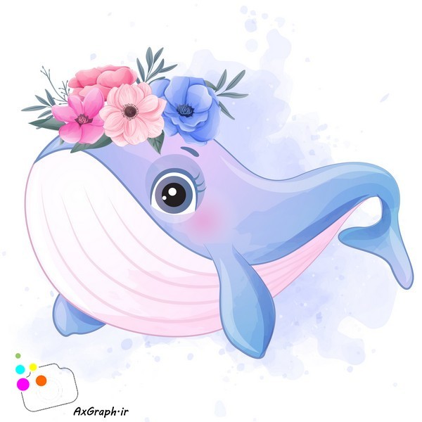 دانلود وکتور کارتونی نهنگ گل به سر-کد 4235