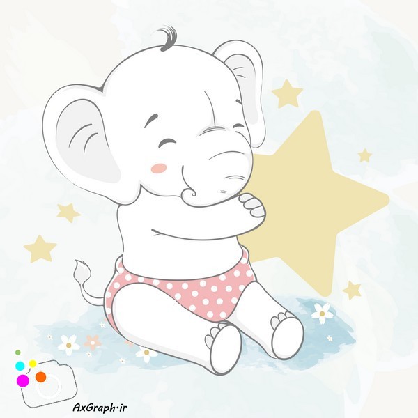 دانلود وکتور کودکانه فیل و ستاره طلایی-کد 4269