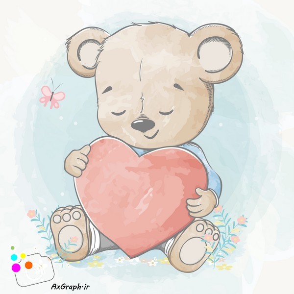 دانلود وکتور کودکانه خرس و قلب قرمز-کد 4274