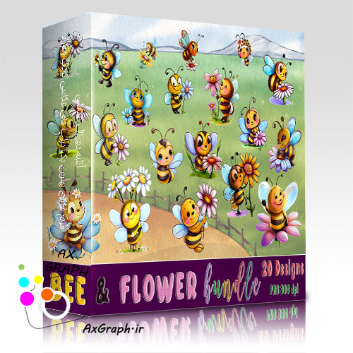 دانلود کلیپ آرت کارتونی زنبور و گل-کد 7001