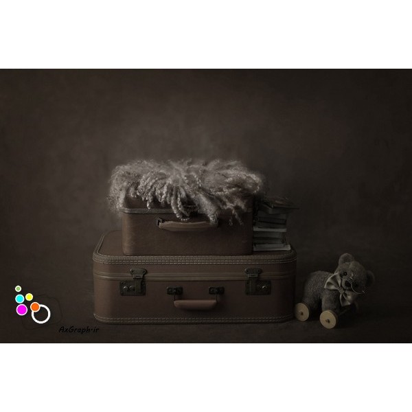 دانلود بک دراپ نوزاد چمدان و خرس خاکستری-کد 8019