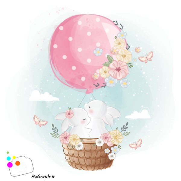 دانلود وکتور کودکانه خرگوش ها در سبد-کد 4138